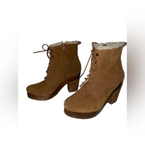 Denim & Supply RL Carson Shearling Women 11B Suede Chunky Heel Boot